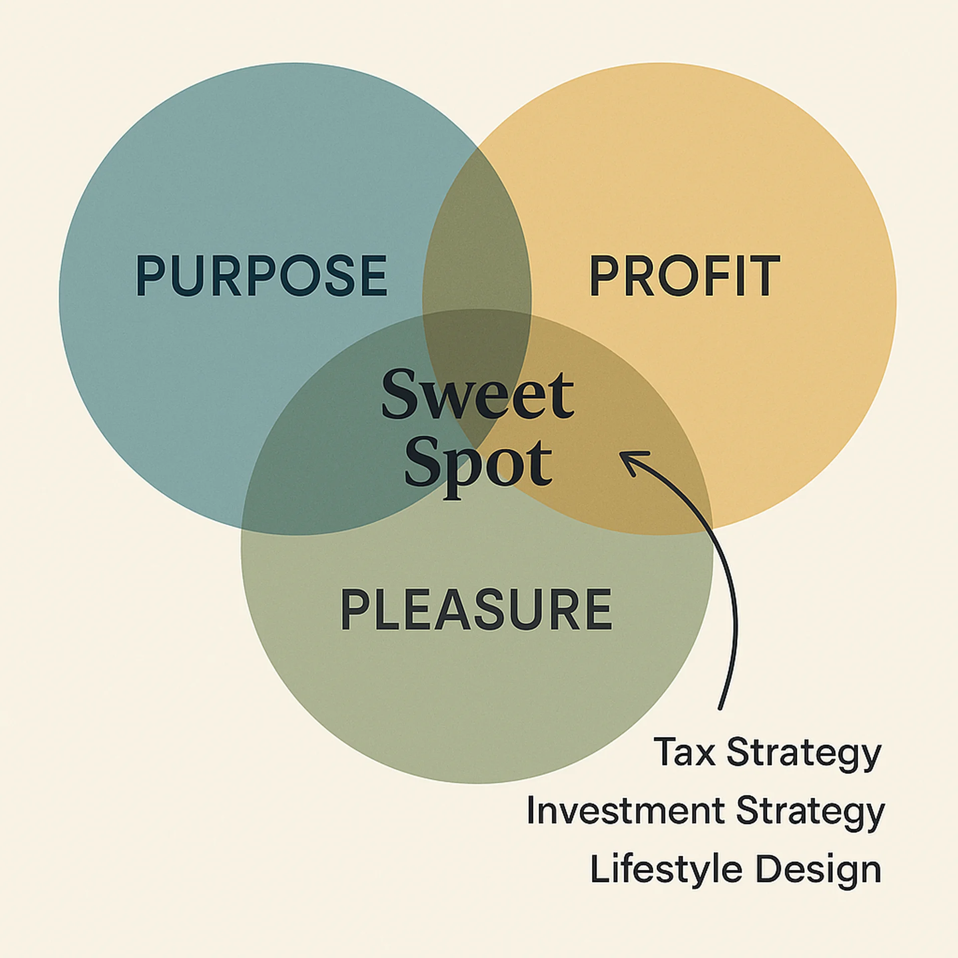 The intersection of purpose, profit, and pleasure is the sweet spot, reached through tax strategy, investment strategy, and lifestyle design